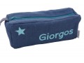 Pencil case dark linen and turquoise blue star